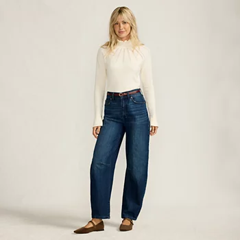 Women's Soft Denim Relaxed Barrel Jeans, Mid Rise
